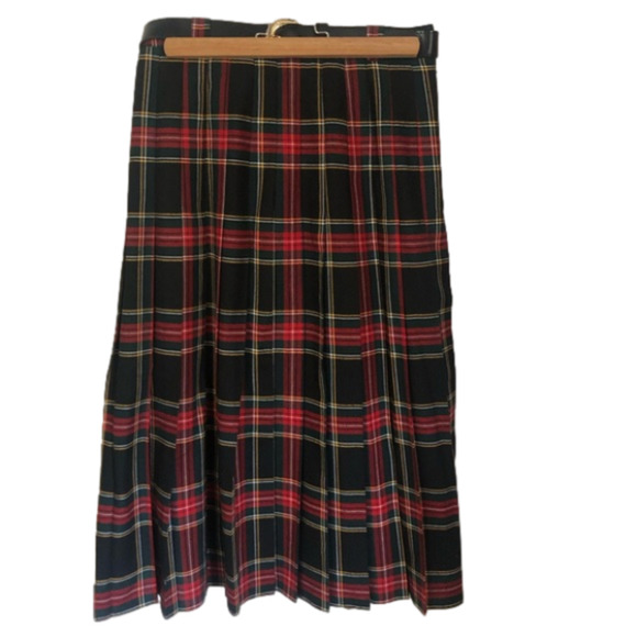 VINTAGE Pleated Plaid Tartan Midi Skirt Size 8 - Picture 1 of 7